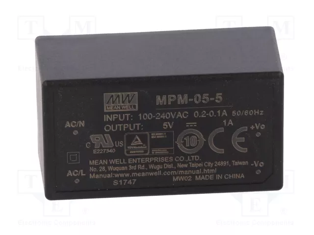 MEAN WELL MPM-05-5 Convertidor AC/DC 5W 5V 1A