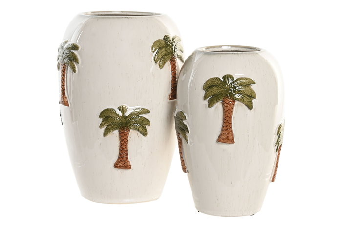 DKD Home Decor Jarrón de Cerámica Palmeras Pintado a Mano