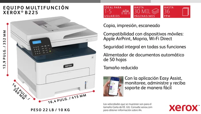 Xerox B225V_DNI Impresora Multifunción Láser Monocromo con Wi-Fi y ADF