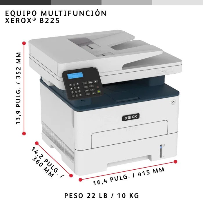 Xerox B225V_DNI Impresora Multifunción Láser Monocromo con Wi-Fi y ADF