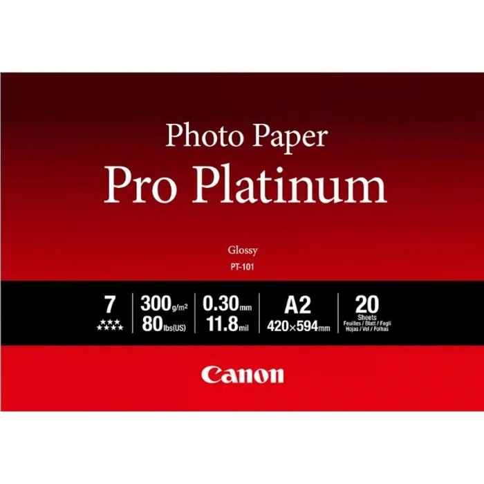 Canon Pro Platinum PT-101 Papel Fotográfico A2 de Alto Brillo, 300 g/m², 20 Hojas Canon Pro Platinum PT-101 Papel Fotográfico A2 de Alto Brillo, 300 g/m², 20 Hojas