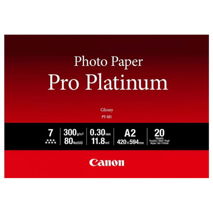 Canon Pro Platinum PT-101 Papel Fotográfico A2, 20 Hojas, 300g/m²