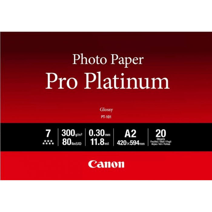 Canon Pro Platinum PT-101 Papel Fotográfico A2, 20 Hojas, 300g/m²