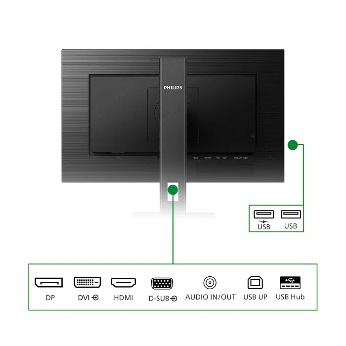 Philips 272B1G/00 Monitor PC 27" Full HD 1920x1080 IPS, Diseño Eco-friendly con PowerSensor y LightSensor, USB Hub, Altavoces, Montaje VESA 100x100 mm