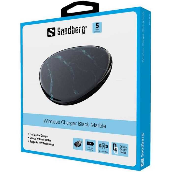 Sandberg Wireless Charger Black Marble - Plataforma de Carga Inalámbrica QI para Smartphone sin Cables