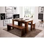 Conjunto Mesa de comedor 140x80 cm + 2 bancos - Estilo antiguo arbolado - L 140-180 x P 80 x H 77 cm - MUNICH