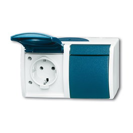BUSCH JAEGER 4011395993316 Enchufe Doble con Tapa Protectora IP44 Gris/Azul-Verde 250V 16A