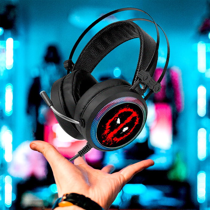 ERT GROUP Auriculares Gaming Deadpool Marvel Sonido Envolvente Virtual 7.1 Luz LED Micrófono Flexible USB Jack ERT GROUP Auriculares Gaming Deadpool Marvel Sonido Envolvente Virtual 7.1 Luz LED Micrófono Flexible USB Jack