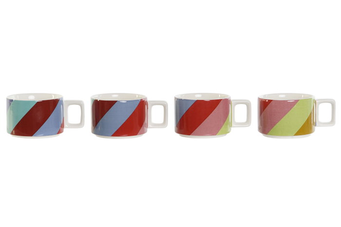 DKD Home Decor Bold 2023 Tazas de Cafe Set de 4 Dolomita Blanco Multicolor 260 ml Aptas Microondas y Lavavajillas 14 x 27 x 11 cm