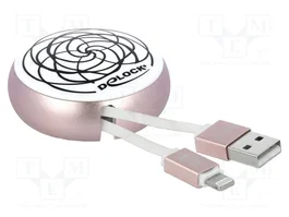 DeLOCK Cable retráctil USB Tipo-A a Lightning blanco/rosé