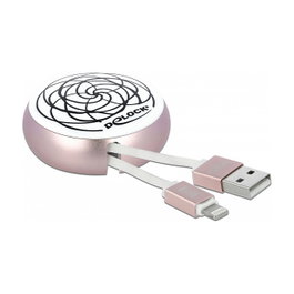 DeLOCK Cable retráctil USB Tipo-A a Lightning Blanco / Rosa pálido