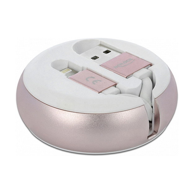 DeLOCK Cable retráctil USB Tipo-A a Lightning Blanco / Rosa pálido
