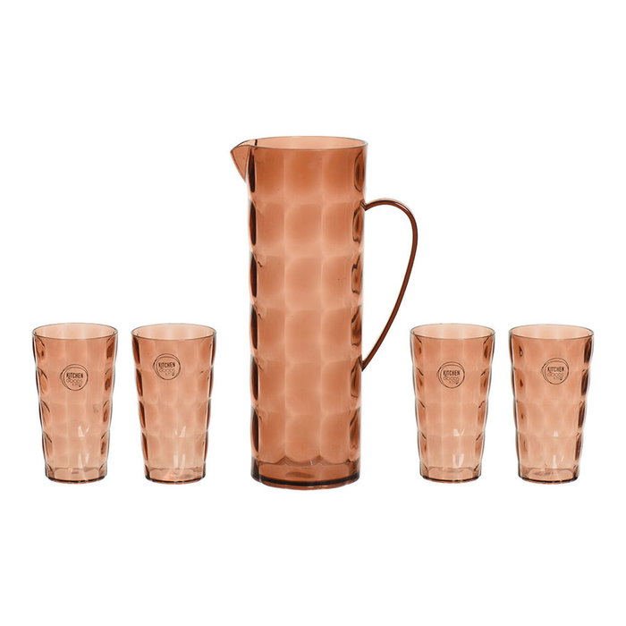 Set de botella de 1,7 l y 4 vasos de 370 ml de plástico reciclado marrón tierra Set de botella de 1,7 l y 4 vasos de 370 ml de plástico reciclado marrón tierra