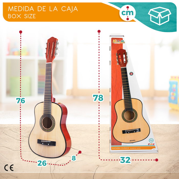 WOOMAX Guitarra de juguete de madera con 6 cuerdas