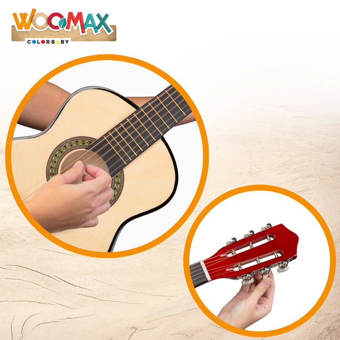 WOOMAX Guitarra de juguete de madera con 6 cuerdas