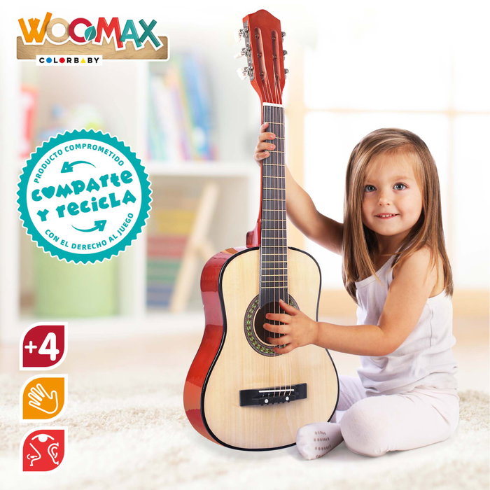 WOOMAX Guitarra de juguete de madera con 6 cuerdas
