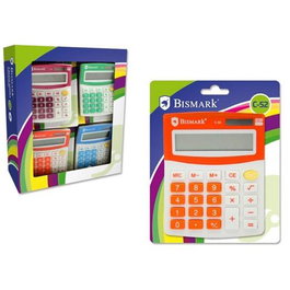 Bismark Calculadora Escolar 8 Dígitos con Memoria, Funciones Básicas, Dual Alimentación Solar/Pilas, 4 Colores Surtidos
