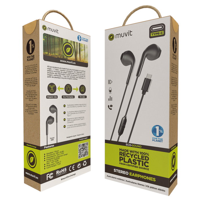 Muvit Auriculares E58 Tipo C Negros