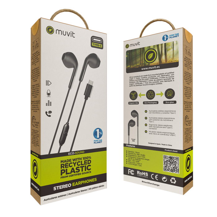 Muvit Auriculares E58 Tipo C Negros