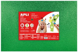 APLI Goma EVA con Purpurina Verde Paquete de 3 hojas de 40x60 cm