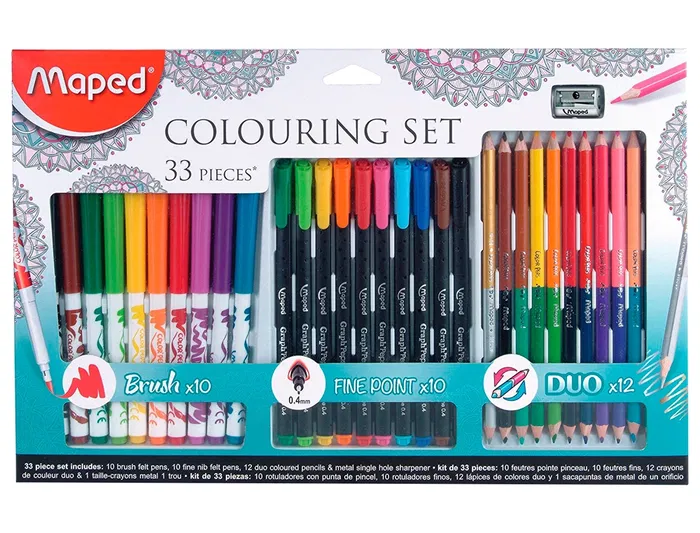 Maped Set de Dibujo 33 Piezas con Rotuladores Graph'Peps, Color'Peps y Lápices Duo