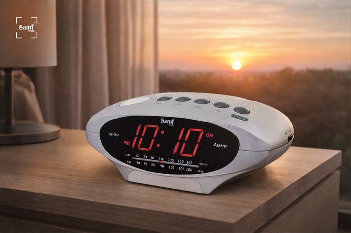 SAMI - Radio Despertador Analógico con Receptor AM/FM, Pantalla Digital, Salida para Auriculares, Ref. 0.9, Negro