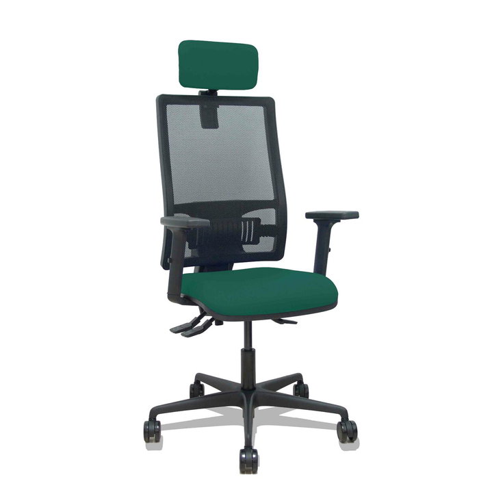 PIQUERAS Y CRESPO Silla Bormate con mecanismo asincro, asiento verde botella y respaldo de malla negra