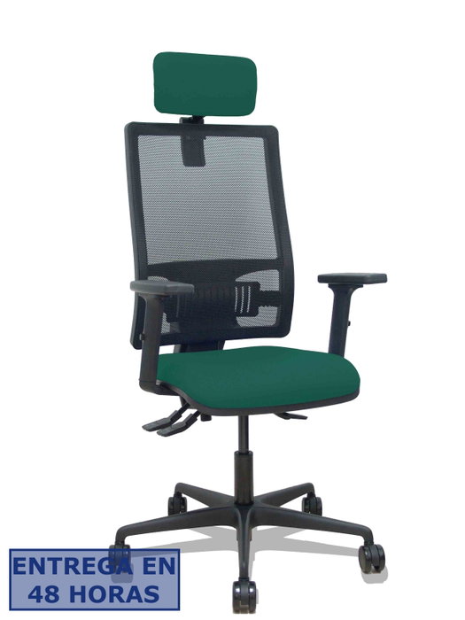 PIQUERAS Y CRESPO Silla Bormate con mecanismo asincro, asiento verde botella y respaldo de malla negra