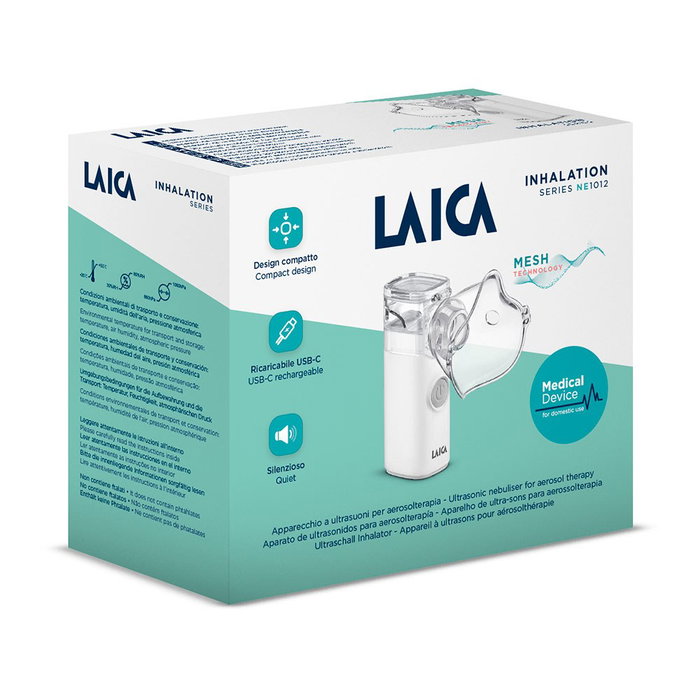 Laica Nebulizador por Ultrasonidos NE2012 Portátil y Silencioso, con Batería USB-C, Incluye Máscara Adulto y Pediátrica Laica Nebulizador por Ultrasonidos NE2012 Portátil y Silencioso, con Batería USB-C, Incluye Máscara Adulto y Pediátrica