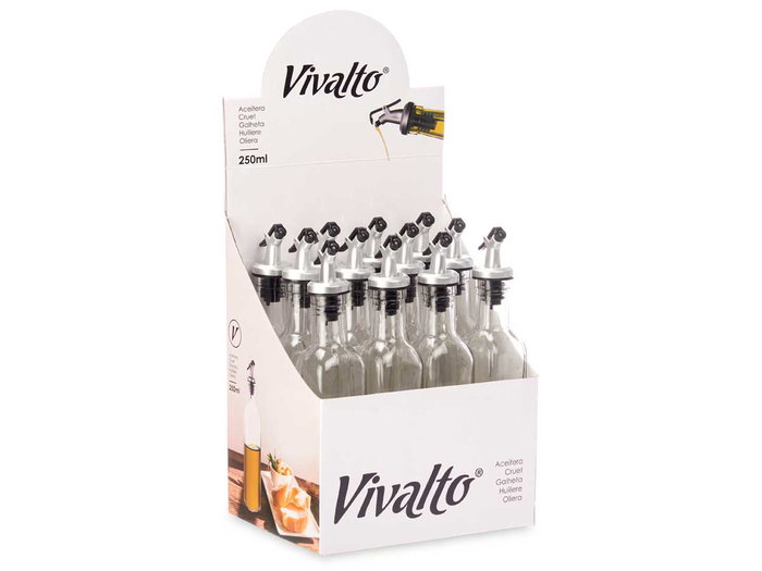 Vivalto Aceitera de Vidrio con Tapón Dosificador, 250 ml, 5 x 25,5 x 5 cm, Transparente (Set de 24)