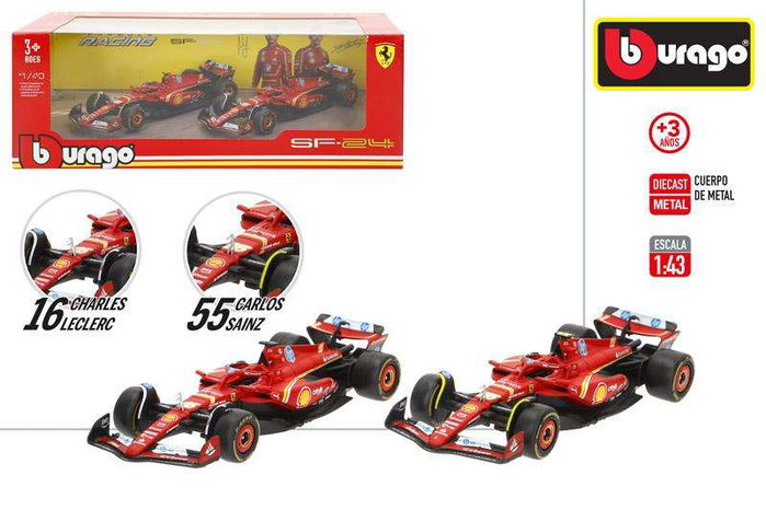 Burago Set de 2 Coches de Metal F1 Ferrari Sf24 2024 Escala 1:43