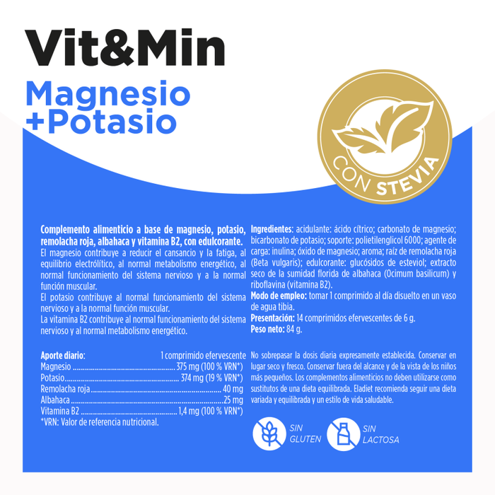 ELADIET Vit & Min Magnesio con Potasio 14 comprimidos efervescentes