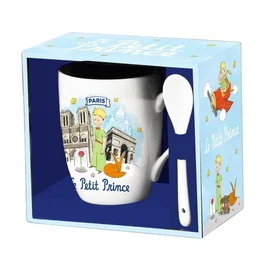 Enesco Taza con Cuchara El Principito - Taza de Cerámica con Diseño Temático y Cuchara Incluida, Ideal para Regalo o Colección