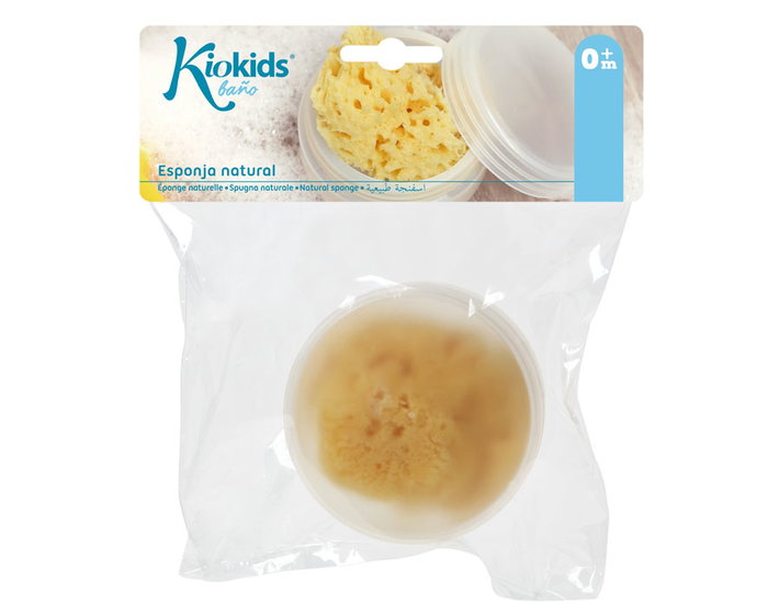 KioKids Esponja Natural Mediterránea de Calidad Superior, Suave y Absorbente para Recién Nacidos con Cajita de Almacenamiento y Transporte