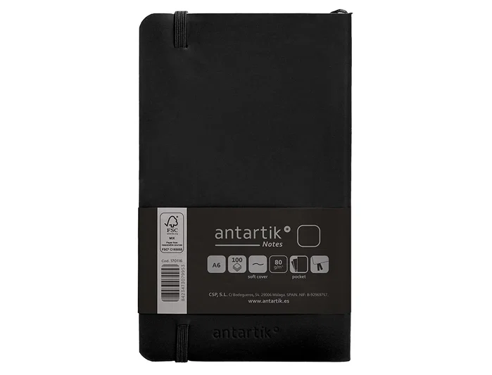 Antartik Cuaderno A6 Tapa Blanda Hojas Lisas Negro 100 Hojas 80gr FSC