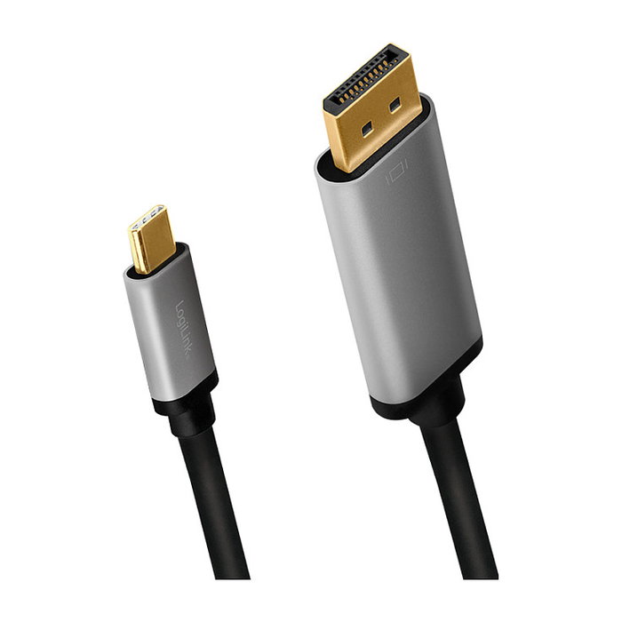 LogiLink Cable USB-C a DisplayPort 1,8 m 4K Ultra HD, Negro/Gris