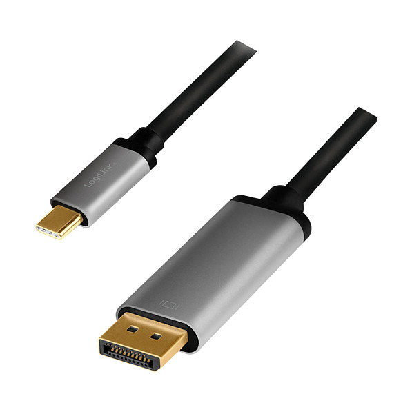 LogiLink Cable USB-C a DisplayPort 1,8 m 4K Ultra HD, Negro/Gris