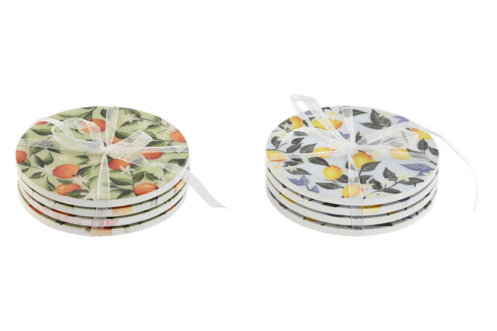 DKD Home Decor Set de 4 Posavasos de Madera de 10x10 cm en Colores Surtidos DKD Home Decor Set de 4 Posavasos de Madera de 10x10 cm en Colores Surtidos