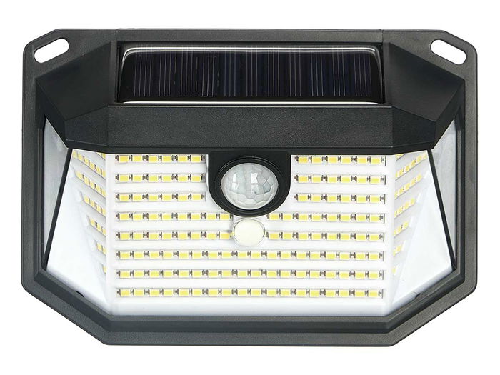 Ibergarden Lámpara Solar LED con Sensor de Movimiento, 120 Lúmenes, Luz Blanca Fría, Negro, Dimensiones: 13.8 x 5.2 x 9.8 cm, IP44 (Set de 12)