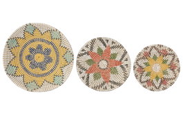 DKD Home Decor Set de 3 Decoraciones de Pared de Seagrass y Algodón