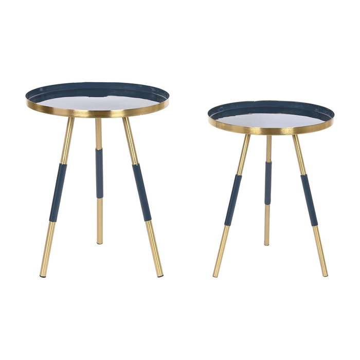 DKD Home Decor Mesita Auxiliar de Hierro Dorado y Azul, Set de 2