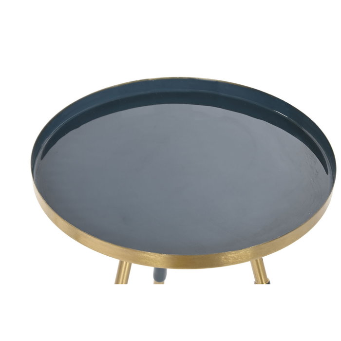 DKD Home Decor Mesita Auxiliar de Hierro Dorado y Azul, Set de 2