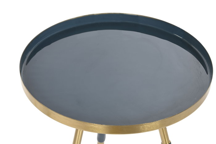 DKD Home Decor Mesita Auxiliar de Hierro Dorado y Azul, Set de 2