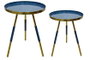 DKD Home Decor Mesita Auxiliar de Hierro Dorado y Azul, Set de 2