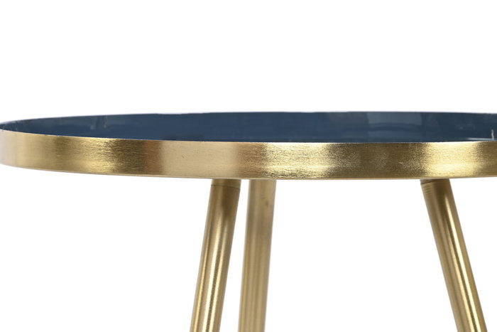 DKD Home Decor Mesita Auxiliar de Hierro Dorado y Azul, Set de 2