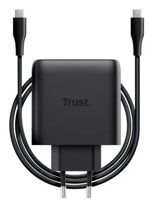 Trust Cargador GaN USB-C 65W PPS PD 3.0 Carga Rápida 20V con Cable USB-C 2m Incluido para Portátil, Smartphone, Tableta