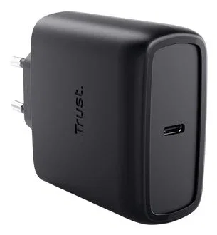 Trust Cargador GaN USB-C 65W PPS PD 3.0 Carga Rápida 20V con Cable USB-C 2m Incluido para Portátil, Smartphone, Tableta