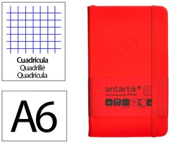 Antartik Cuaderno Tapa Dura A6, Hojas Cuadriculadas, 100 Hojas, 80gr, Rojo