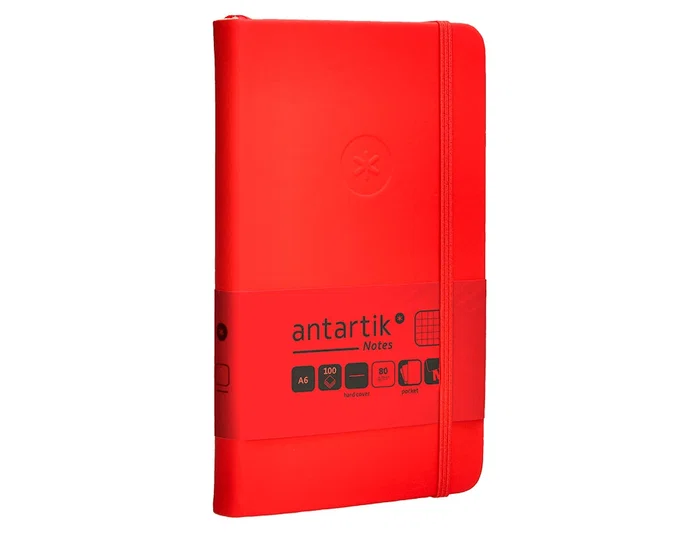 Antartik Cuaderno Tapa Dura A6, Hojas Cuadriculadas, 100 Hojas, 80gr, Rojo