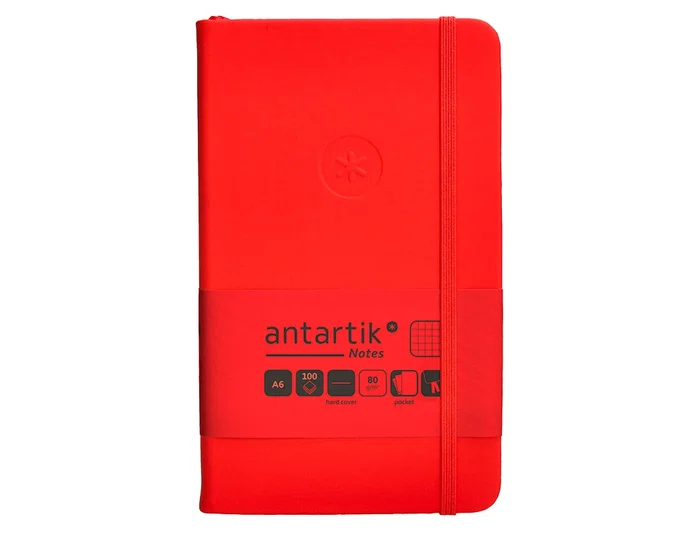 Antartik Cuaderno Tapa Dura A6, Hojas Cuadriculadas, 100 Hojas, 80gr, Rojo